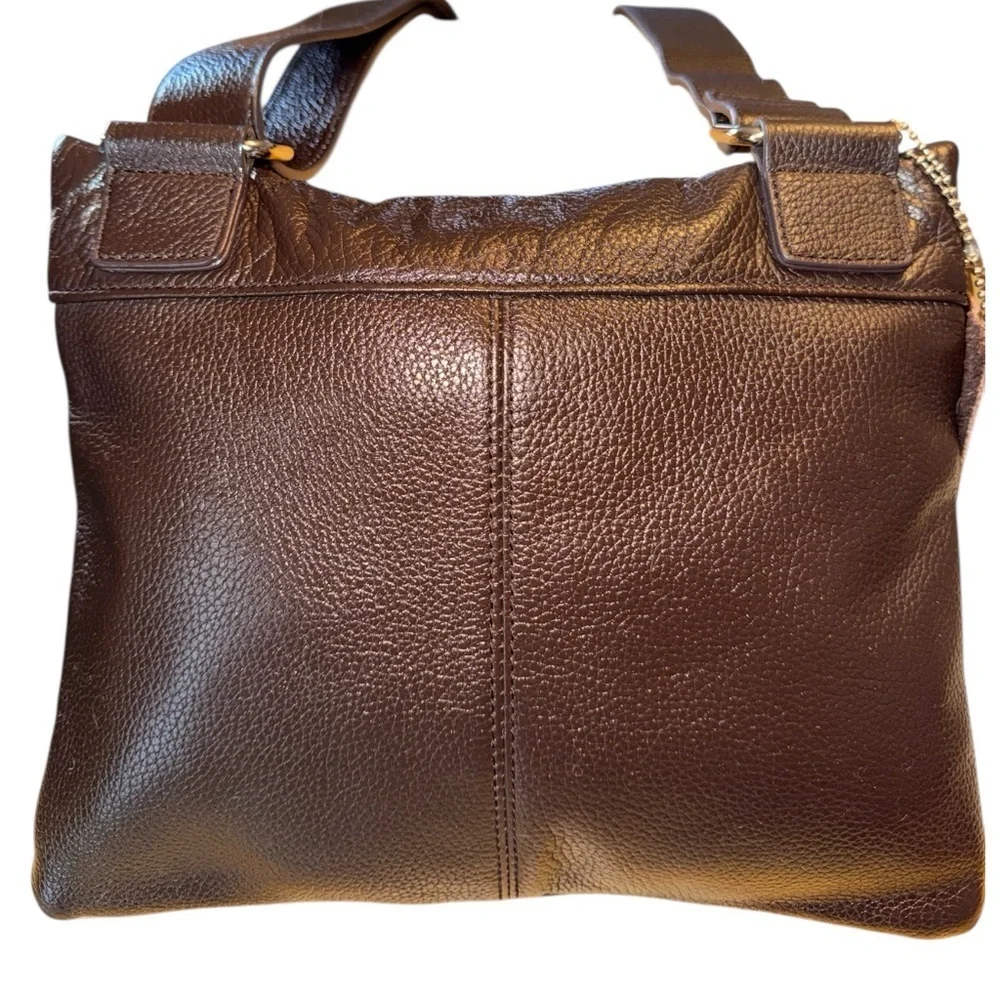 Danier Dark Brown Pebbled Leather Crossbody Bag Adjustable Strap Multi Pocket